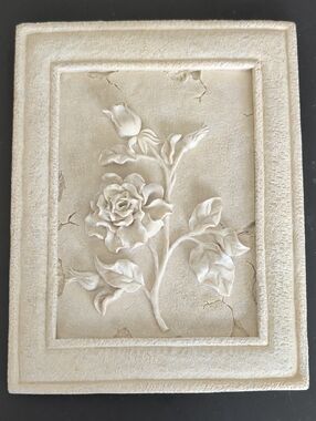 Floral Wall Sculpture - 3 D - Roses Plaster of Paris 12.5x9.5 - Vintage